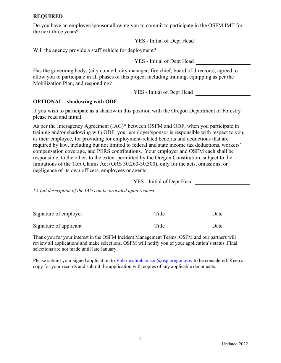 Application for Incident Management Teams - Operations Section Chief or Deputy Operations Section Chief - Oregon, Page 2