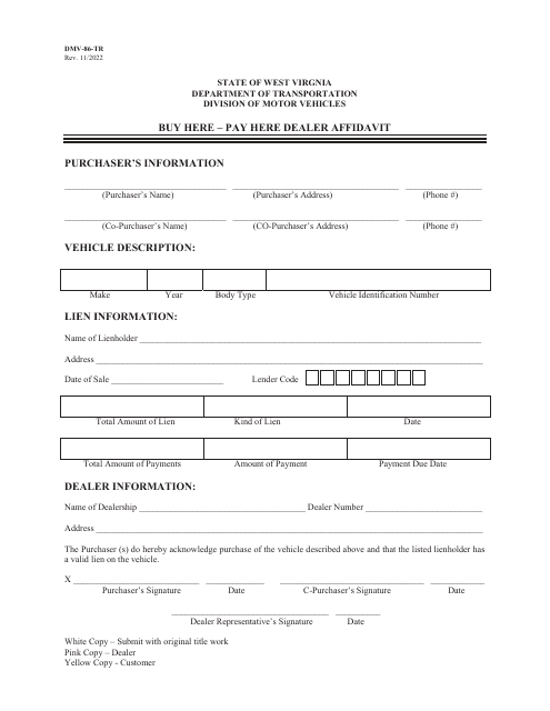 Form DMV-86-TR  Printable Pdf