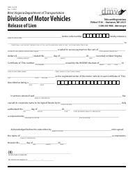 Document preview: Form DMV-12-A-TR Release of Lien - West Virginia