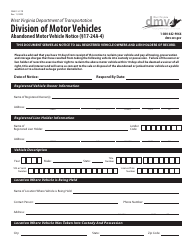 Document preview: Form DMV-131-TR Abandoned Motor Vehicle Notice - West Virginia
