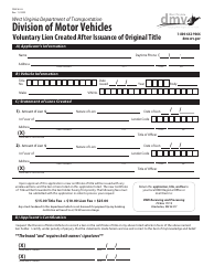 Document preview: Form DMV84-A Voluntary Lien Created After Issuance of Original Title - West Virginia
