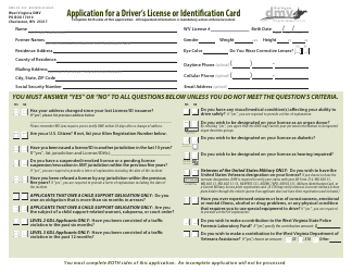 Document preview: Form DMV-DS-23P Application for a Driver's License or Identification Card - West Virginia