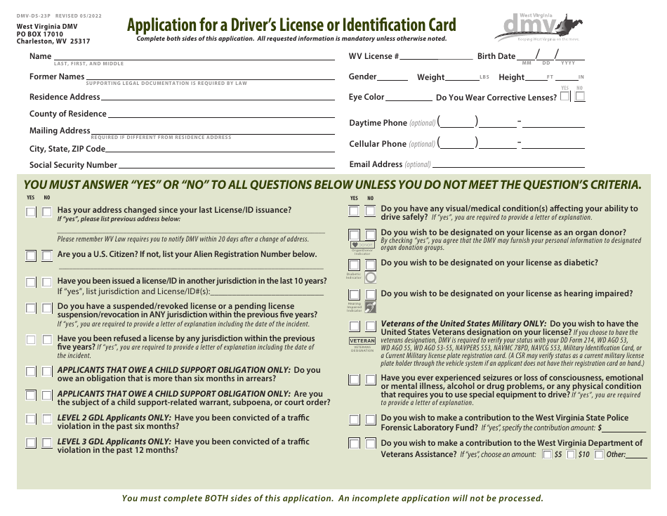 Form DMVDS23P Fill Out, Sign Online and Download Fillable PDF, West Virginia Templateroller