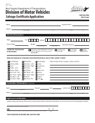 Document preview: Form DMV-SV-1 Salvage Certificate Application - West Virginia