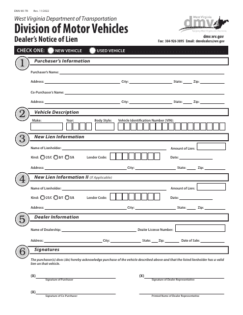 Form DMV-85-TR  Printable Pdf