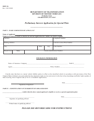 Form DMV-54 Preliminary Interest Application for Special Plate - West Virginia