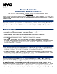 Document preview: Formulario VR172 Solicitud De Correccion De Certificados De Nacimiento De Nyc - New York City (Spanish)