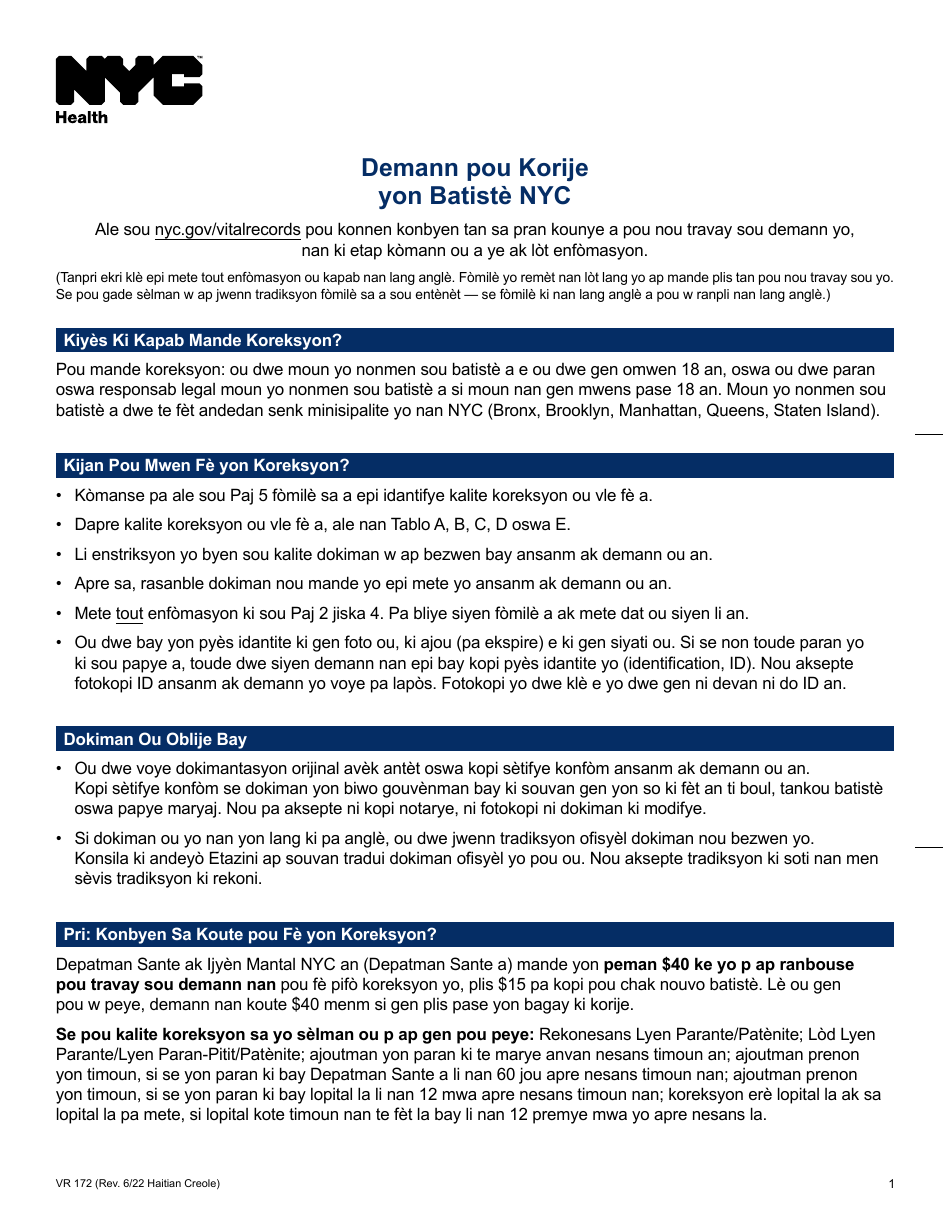 Form VR172 Fill Out Sign Online and Download Printable PDF New York