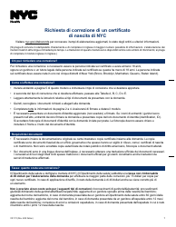 Form VR172 Application for the Correction of a Nyc Birth Certificate - New York City (Italian)
