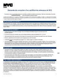Document preview: Form VR172 Application for the Correction of a Nyc Birth Certificate - New York City (French)