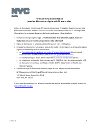 Document preview: Self-attestation Form for Registrants 18 Years of Age and Older - New York City (French)