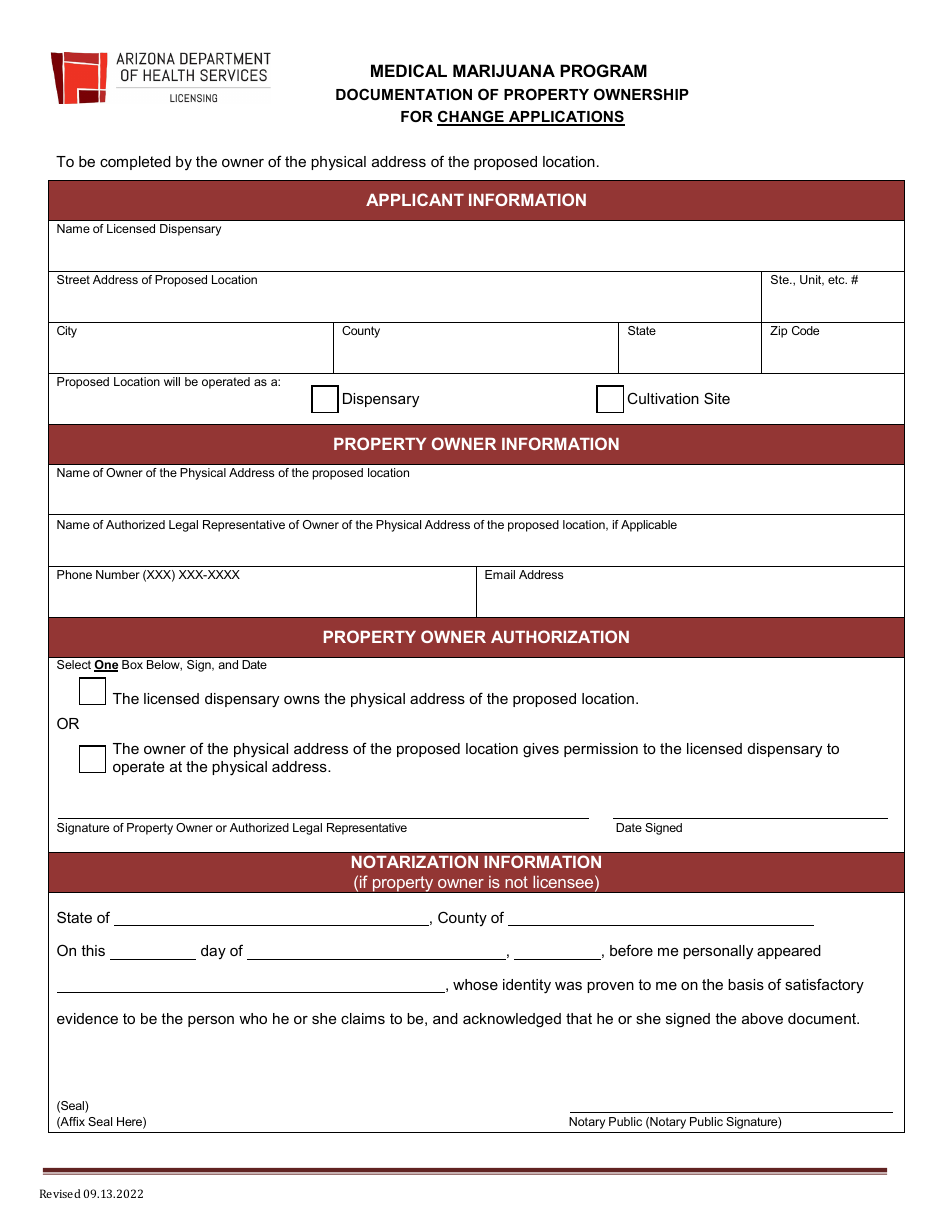 Documentation of Property Ownership for Change Applications - Medical Marijuana Program - Arizona, Page 1