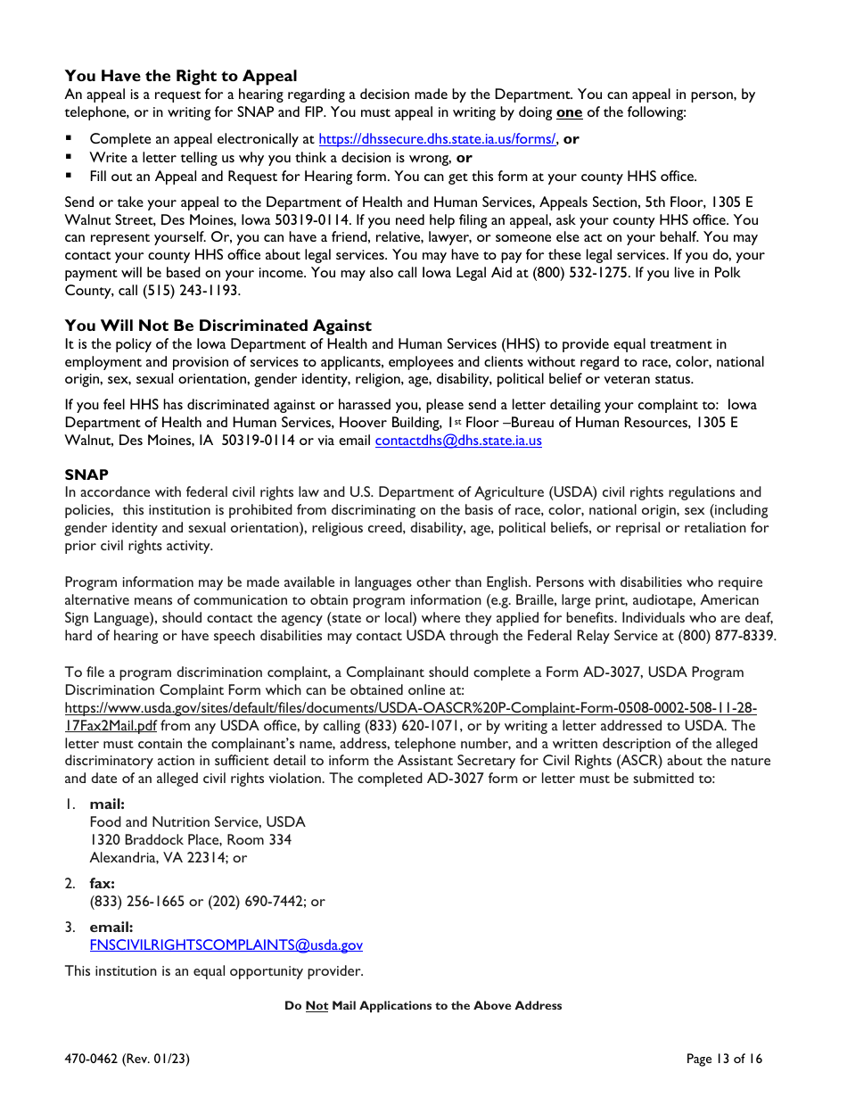 Form 470-0462 Food and Financial Support Application - Iowa, Page 13