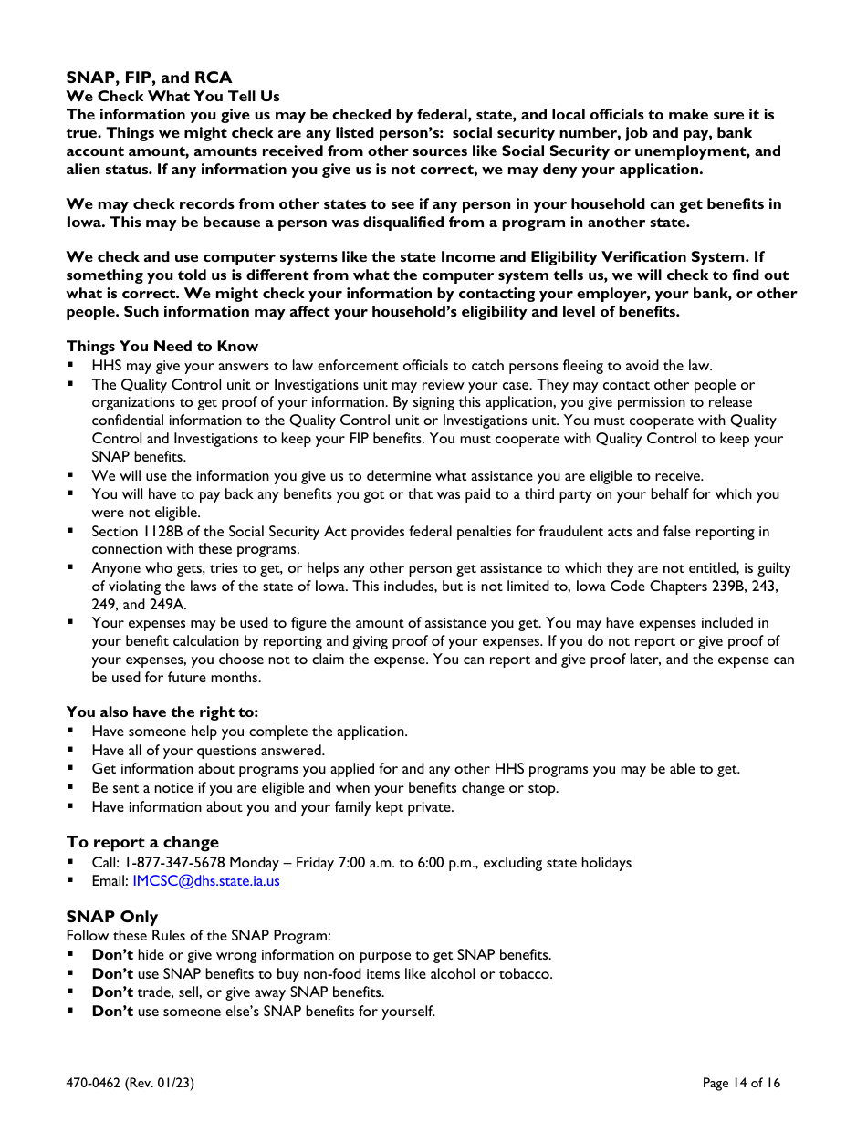 Form 470-0462 Food and Financial Support Application - Iowa, Page 14