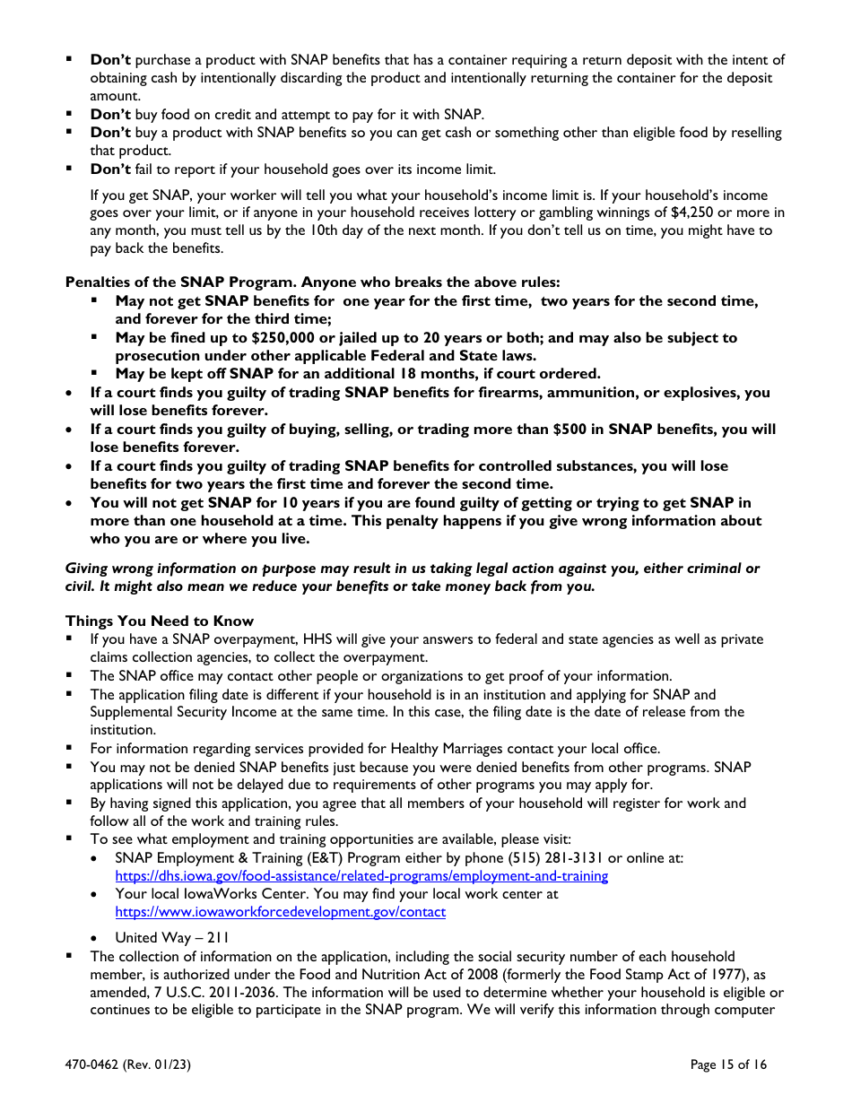 Form 470-0462 Food and Financial Support Application - Iowa, Page 15