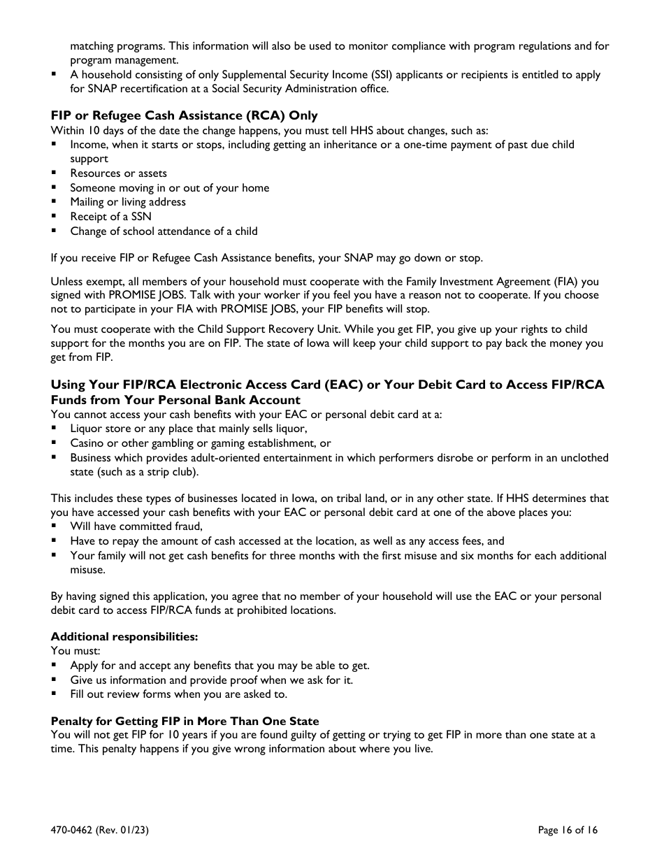 Form 470-0462 Food and Financial Support Application - Iowa, Page 16