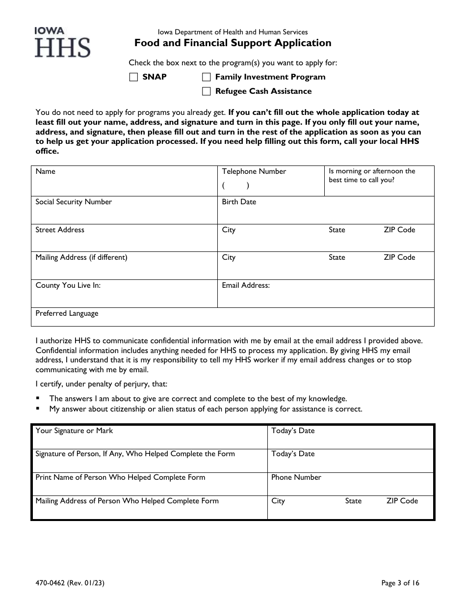 Form 470-0462 Food and Financial Support Application - Iowa, Page 3
