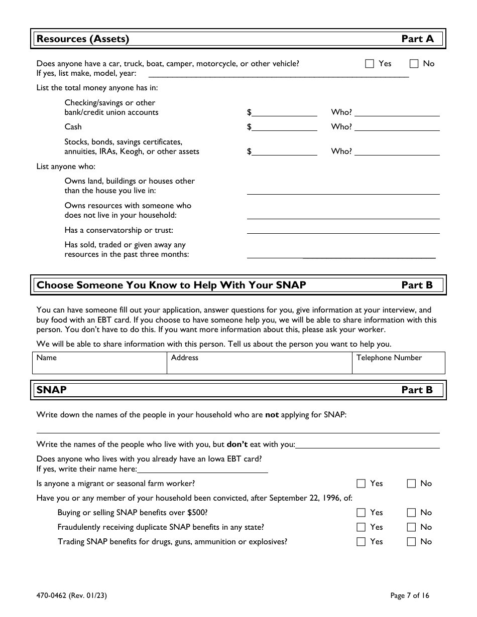 Form 470-0462 Food and Financial Support Application - Iowa, Page 7