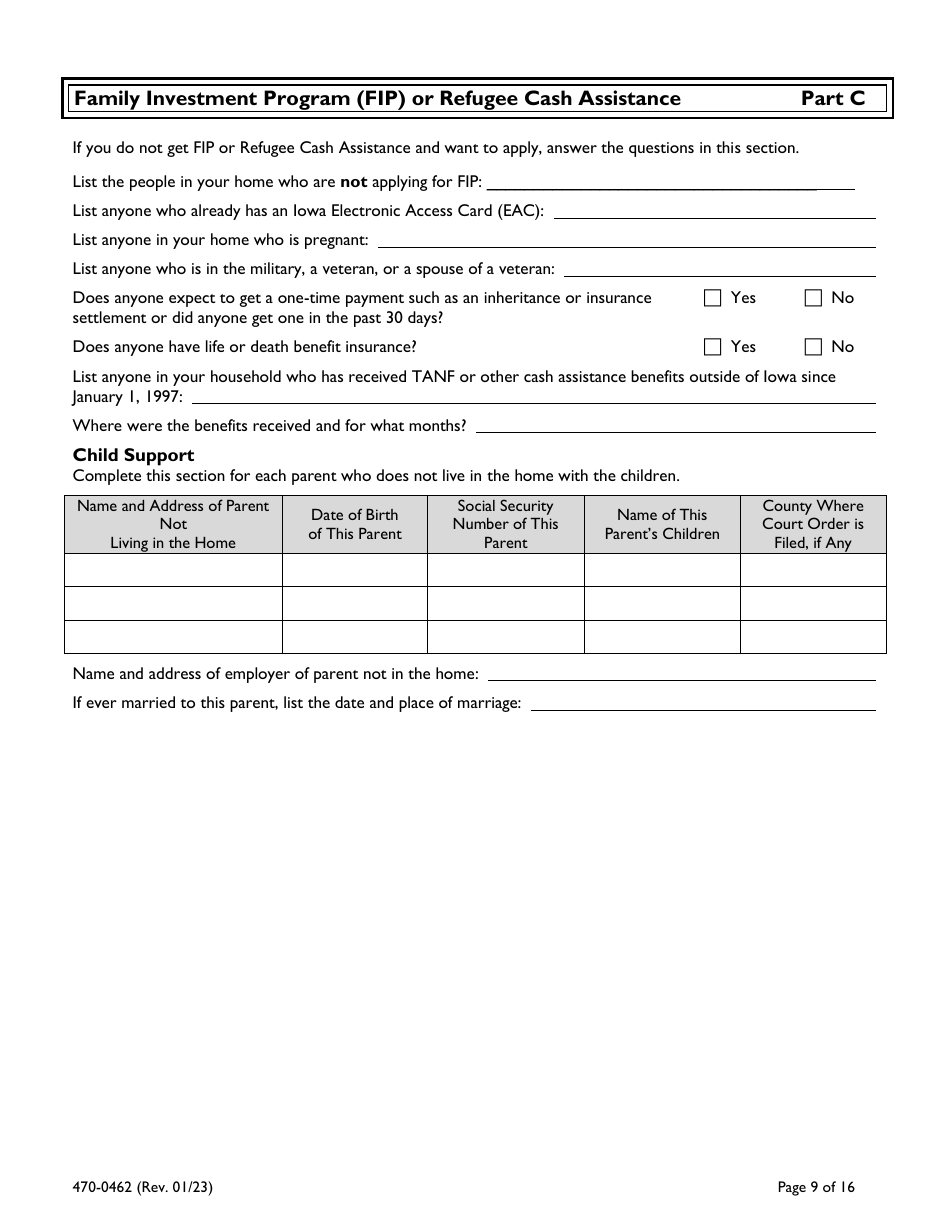 Form 470-0462 Food and Financial Support Application - Iowa, Page 9