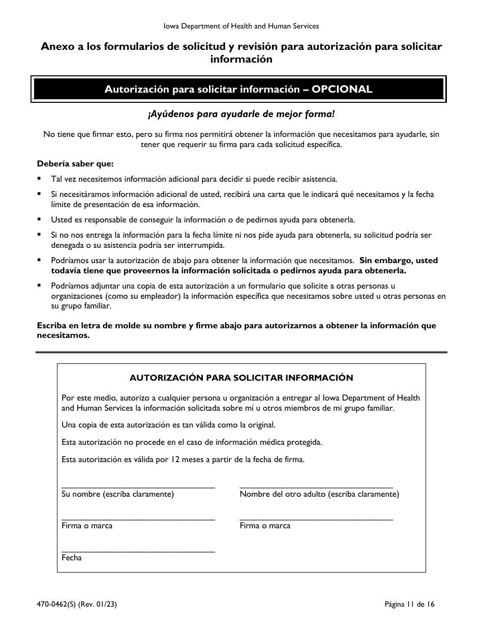 Formulario 470-0462(S) Solicitud De Ayuda Financiera Y Asistencia Alimenticia - Iowa (Spanish), Page 11