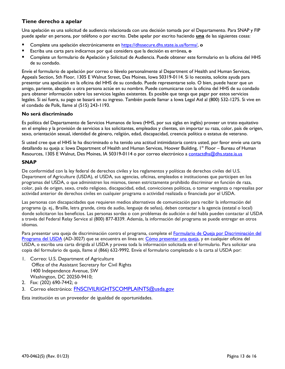 Formulario 470-0462(S) Solicitud De Ayuda Financiera Y Asistencia Alimenticia - Iowa (Spanish), Page 13