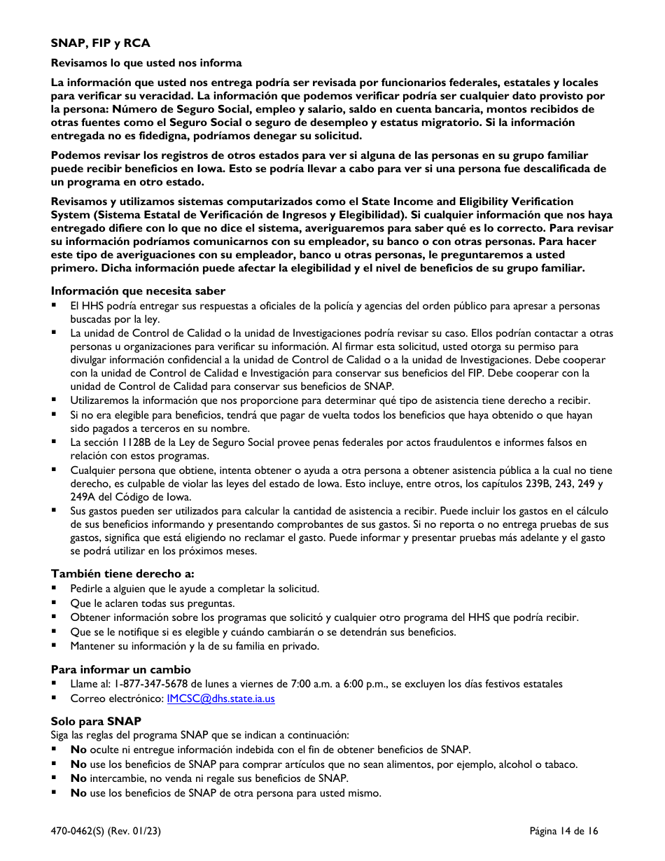 Formulario 470-0462(S) Solicitud De Ayuda Financiera Y Asistencia Alimenticia - Iowa (Spanish), Page 14