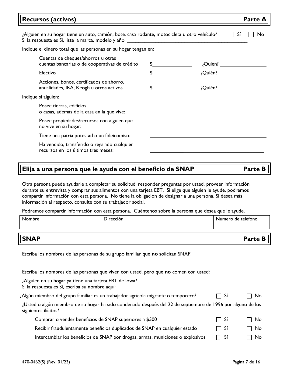 Formulario 470-0462(S) Solicitud De Ayuda Financiera Y Asistencia Alimenticia - Iowa (Spanish), Page 7