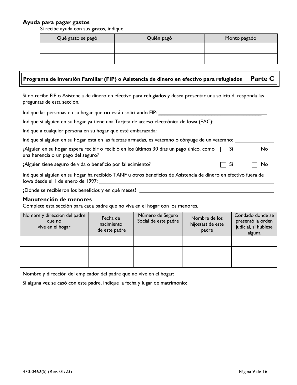 Formulario 470-0462(S) Solicitud De Ayuda Financiera Y Asistencia Alimenticia - Iowa (Spanish), Page 9