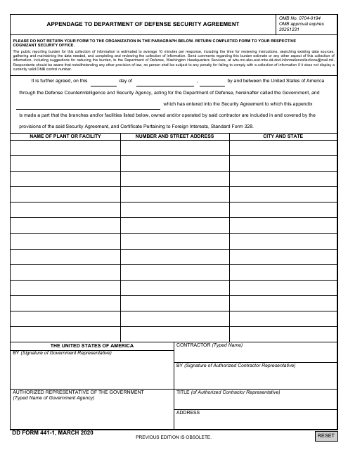 DD Form 441-1 Appendage to Department of Defense Security Agreement