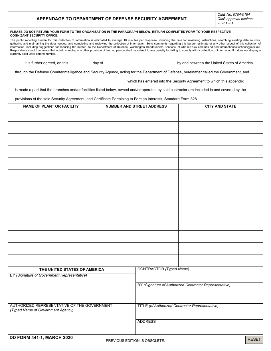 DD Form 441-1 Download Fillable PDF or Fill Online Appendage to ...
