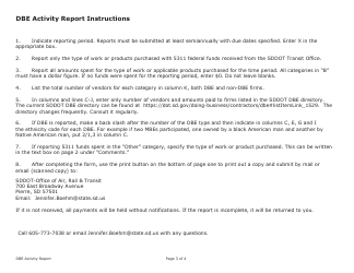 SD Form 2319 Dbe Activity Report - South Dakota, Page 3