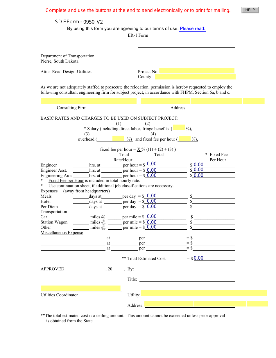SD Form 0950 (ER-1) Utility Consultant Approval Form - South Dakota, Page 1