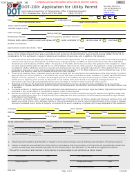 Document preview: Form DOT-200 (SD Form 0929) Application for Utility Permit - South Dakota