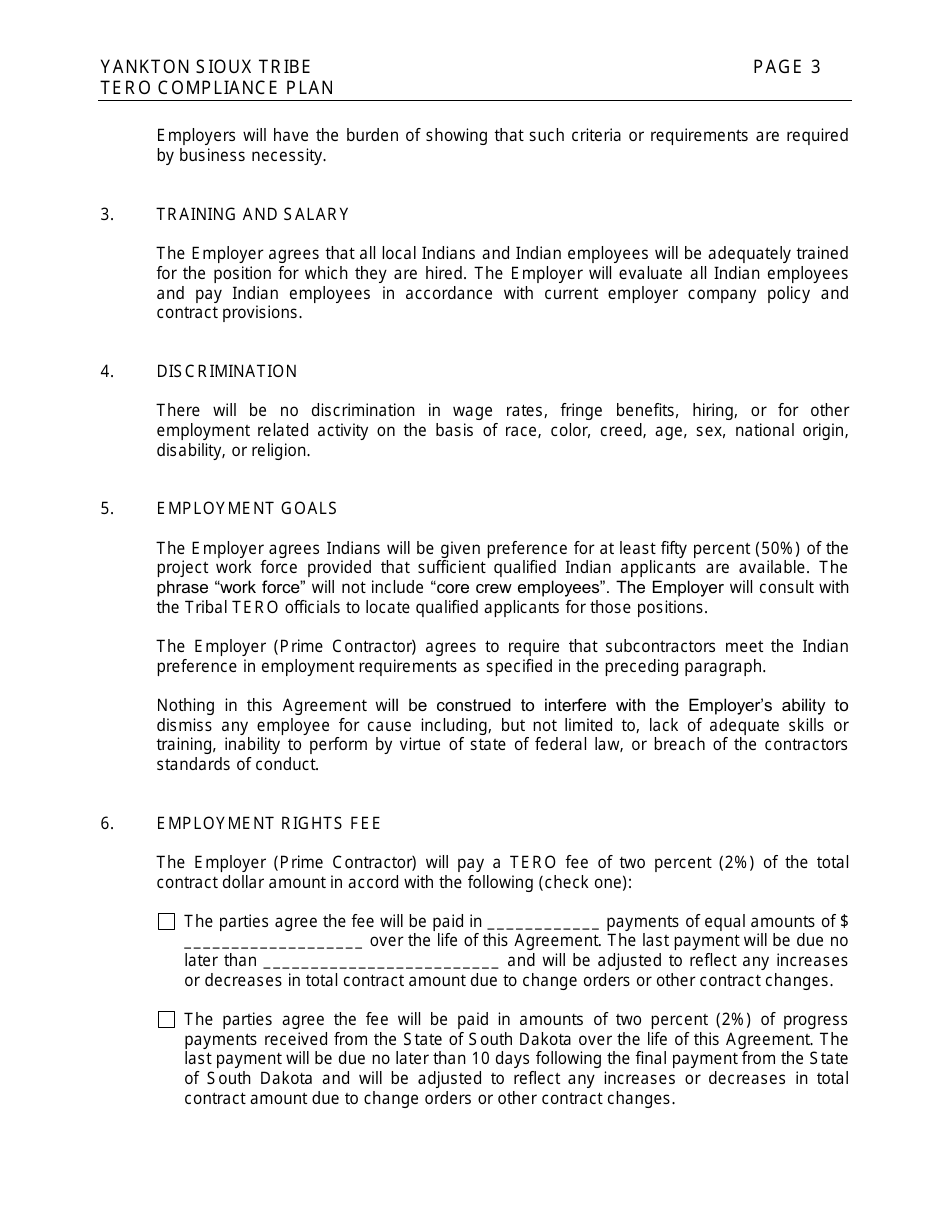 Yankton Sioux Tribe Tribal Employment Rights Office Compliance Plan (For Projects Let Prior to October 1, 2022) - South Dakota, Page 3
