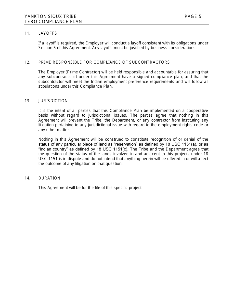 Yankton Sioux Tribe Tribal Employment Rights Office Compliance Plan (For Projects Let Prior to October 1, 2022) - South Dakota, Page 5