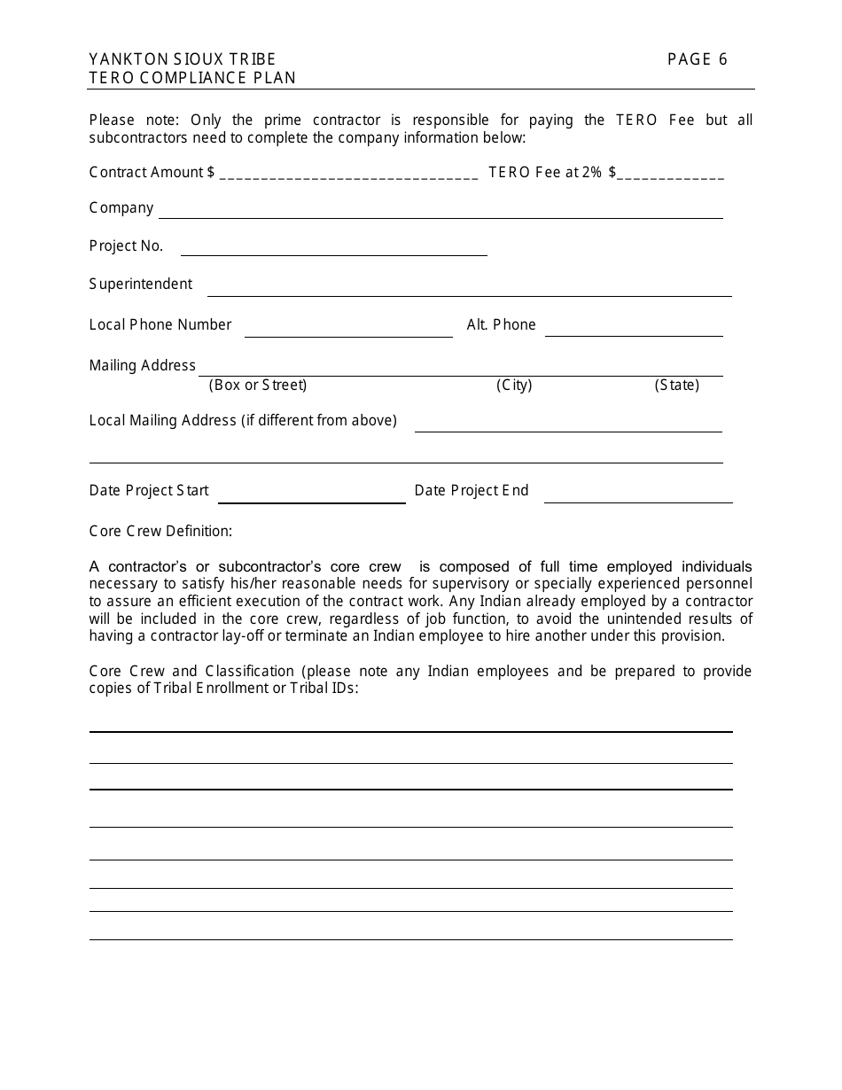 Yankton Sioux Tribe Tribal Employment Rights Office Compliance Plan (For Projects Let Prior to October 1, 2022) - South Dakota, Page 6