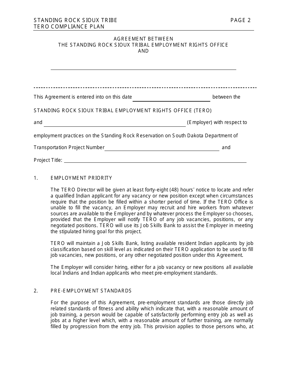 Standing Rock Sioux Tribe Compliance Plan - South Dakota, Page 2