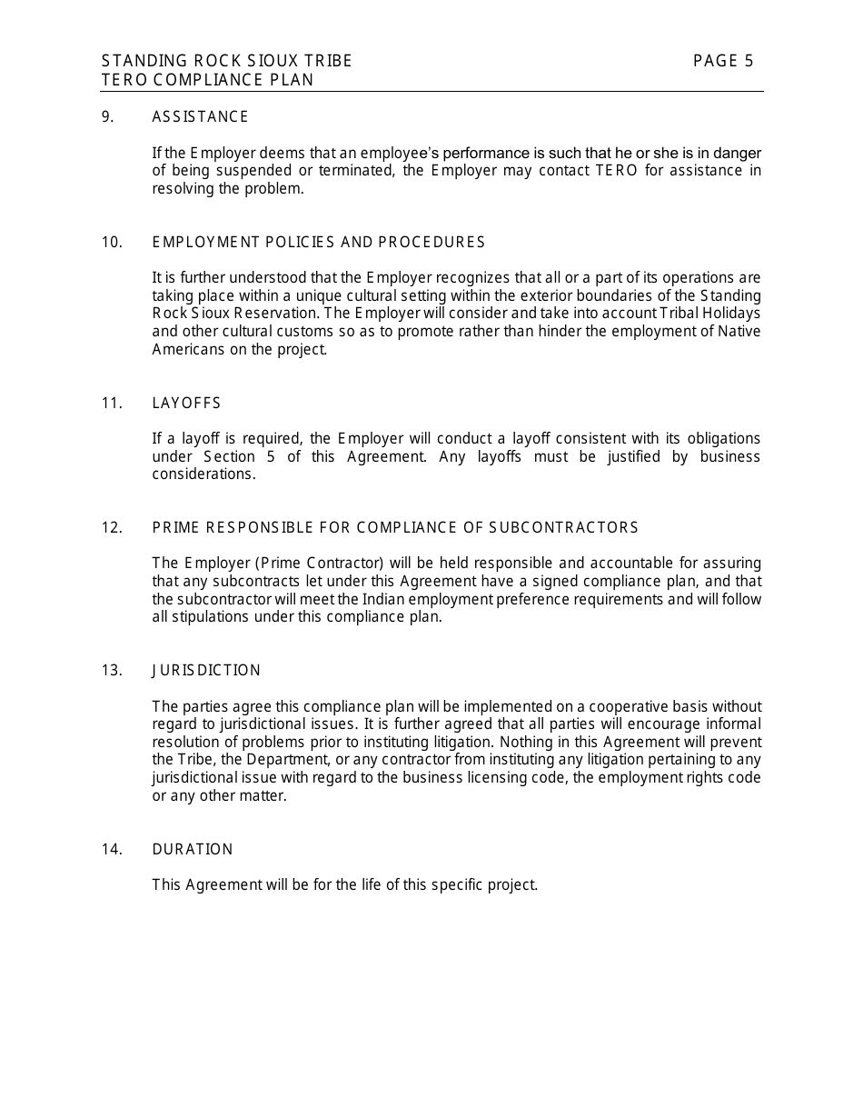 Standing Rock Sioux Tribe Compliance Plan - South Dakota, Page 5