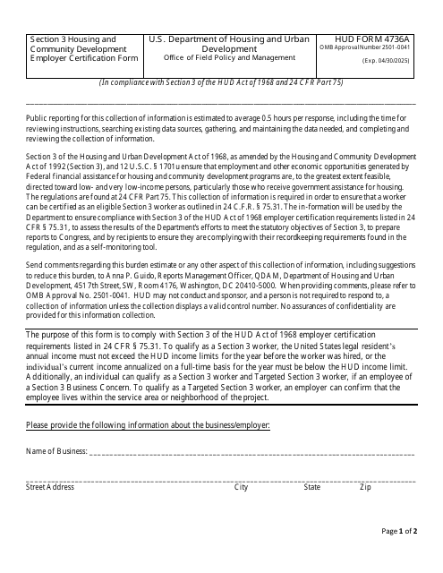HUD Form 4736A  Printable Pdf