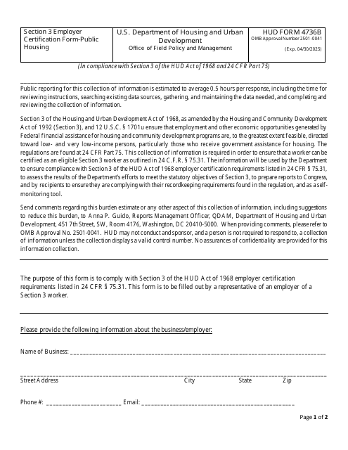 HUD Form 4736B  Printable Pdf