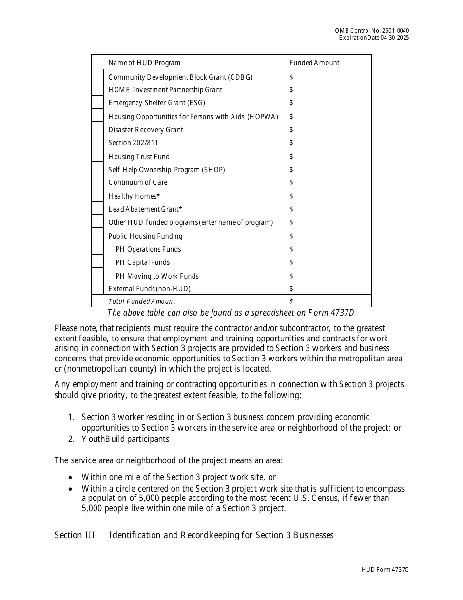 HUD Form 4737C Section 3 Sample Utilization Tool: Section 3 Projects With Hcd Funding, Page 2