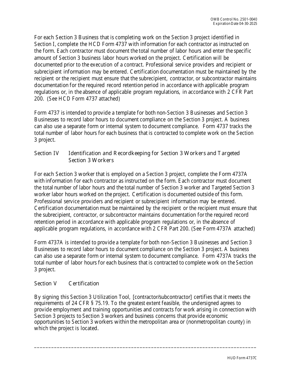 HUD Form 4737C Section 3 Sample Utilization Tool: Section 3 Projects With Hcd Funding, Page 3