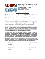 Document preview: Annual Equipment Certification - South Dakota
