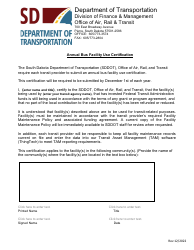 Document preview: Annual Bus Facility Use Certification - South Dakota