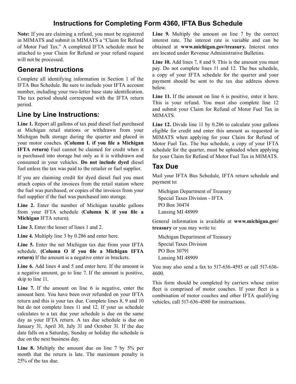 Form 4360 Ifta Bus Schedule - Michigan, Page 2