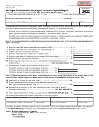 Document preview: Form 2666 Michigan Unredeemed Beverage Container Deposit Report - Michigan, 2022