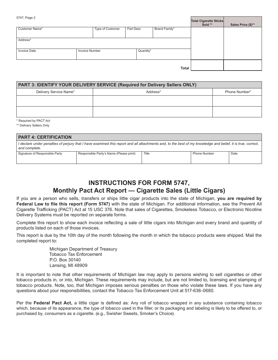 Form 5747 Fill Out Sign Online And Download Fillable Pdf Michigan Templateroller 8224