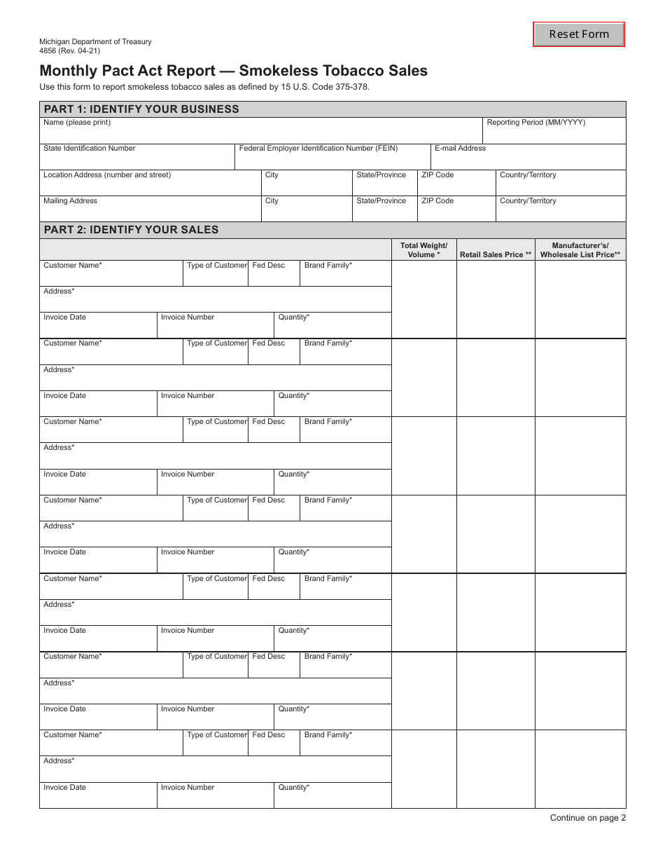 Form 4856 Download Fillable PDF or Fill Online Monthly Pact Act Report