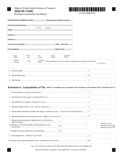 Form RI-1120C 2022 Printable Pdf