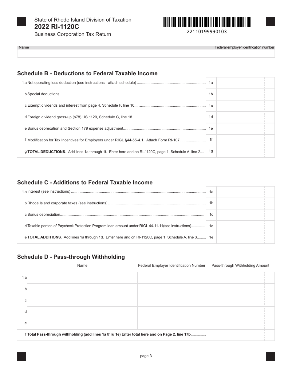Form RI-1120C Business Corporation Tax Return - Rhode Island, Page 3